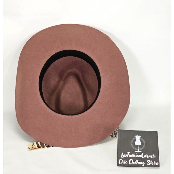 NWOT Brooklyn Hat Co.Deep Dusty Rose Felt Boho Fedora Feathers Leather Sz M 1622 - Picture 11 of 11